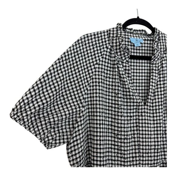 CeCe Tiered Mini Dress Short Sleeve Babydoll Sz Extra Large Black White Gingham - Picture 3 of 9